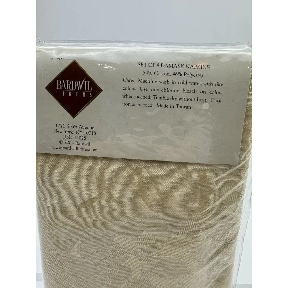 Set Of 4 2004 Bardwil Napkins Ivory Damask Fabric NOS
